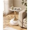 Ginhow Tavolino Piccolo da Salotto, Tavolo da Salotto Moderno di Lusso, Tavolino da Esterno Basso per Soggiorno, Camera da Letto, Balcone, Ø40cm Beige+Oro (1 Pezzo)