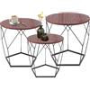 IlGruppone Set 3 Tavolini Da Salotto Sovrapponibili Rotondi Design Moderno Tavolo Divano Top In Legno Struttura In Acciaio Stile Industrial Vano Porta Oggetti - Marrone - Modello 3