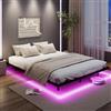 COSTWAY Telaio Letto Galleggiante, Letto Matrimoniale 160 x 200 cm in Metallo con Luci LED Fissaggio per Materasso, Doghe Resistenti a Carico Pesante, Carico 400 kg