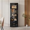 Rosebibi Vetrina in vetro nero lucido, vetrina con illuminazione a LED, vetrina verticale con 3 cassetti, 60 x 35 x 180 cm