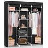 JUPPLIES Armadio in Tessuto Portatile 45x130x167 cm - Armadio Salvaspazio con Ripiani e Barra Appendiabiti - Guardaroba Pieghevole con Cerniera, Montaggio Facile Senza Attrezzi