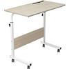 SogesPower Tavolino, Tavolino Piccolo con 4 Ruote girevoli, Altezza Regolabile, Scrivania per Computer a Forma di C, con Supporto per Tablet, 80*40*(71-90) CM