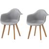 BenyLed Set di 2 Sedie da Pranzo con Braccioli, Sedute in PP, Grigio | Design Nordico, Polipropilene e Faggio, Resistenti, Facili da Pulire, Fino a 125kg. per Cucina, Sala, Ufficio, Caffè.