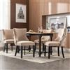 NNJN Sedia a 4 piedi, in velluto beige, con trapuntatura a bottoni, struttura in legno massiccio, beige (4)
