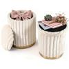 COSTWAY Set di 2 Pouf Contenitori Rotondi, 32L + 21L, Poggiapiedi in Pelo di Coniglio con Coperchi Rimovibili e Scomparti Nascosti, Sgabelli Imbottiti Impilabili per Soggiorno e Camera da Letto