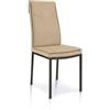 milani home - sedia moderna in ecopelle beige e acciaio, schienale alto, per sala da pranzo