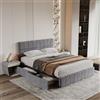BRILVERDE Letto Imbottito 160x200 cm, Letto Matrimoniale con 4 cassetti Contenitore, testiera Regolabile in Altezza, Letto Contenitore con Rete a doghe, Velluto, Senza Materasso