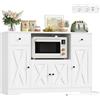 HOCSOK 120 cm Credenza Cucina, Mobile Armadio Microonde con Presa di Corrente Porta USB, Buffet Mobile con Ripiani Regolabili, per Soggiorno, Cucina, Ingresso, Bianco