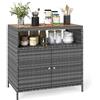 LIFEZEAL Credenza Cucina, in Rattan PE, Mobile Cucina, con Superficie Ampia in Legno di Acacia, Credenza Soggiorno, con Rapiano Aperto e 2 Ante, 90x53x86 cm, per Giardino Terrazza e Patio (grigio)