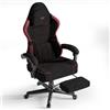 Huracan Sedia da Gaming, Gamer Chair con poggiapiedi estraibile, Poltrona da gaming ergonomica con regolabile poggiatesta, schienale e cuscino lombare, Sedia da ufficio per il gioco, Nero-rosso