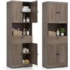 COSTWAY Mobile da Bagno Salvaspazio in Legno per Soggiorno e Ingresso | Mobile da Terra con 4 Ante, 1 Cassetto, Vano Aperto e Ripiani Regolabili, Credenza Dispensa Cucina, 60 x 35 x 171,5 cm
