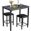 COSTWAY Tavolo Cucina con 2 Sgabelli, Tavolo Alto con 2 Sgabelli Senza Schienale in Similpelle da Cucina, Sala da Pranzo e Soggiorno, Tavolo Bar con Sgabelli Moderno per Spazi Piccoli (Nero)