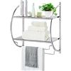 RELAX4LIFE Scaffale a 2 Ripiani con Fori a Parete, Mensola Angolare ad Anello in Metallo Impermeabile per Bagno, con 2 Portasciugamani, Compatto e Salvaspazio, Facile da Installare, 45 x 25,5 x 55 cm