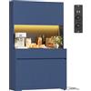 FirFurd Mobile Cucina, Credenza Cucina Alta con Presa e Luce LED Blu | Alta Dispensa Cucina con Presa Elettrica,Mobile Dispensa con Ripiani Regolabili,Ampio Piano di Lavoro,per Cucina, Soggiorno