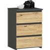 AKORD | Comodino CL-3 con 3 Cassetti | per il soggiorno, la camera da letto, il guardaroba, l'ufficio e lo studio | Design moderno e funzionale | 35 x 40 x 57 cm 26kg | Grigio grafite | Rovere Artisan