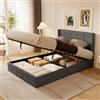 Blishom Letto contenitore idraulico 140X200CM, letto matrimoniale imbottito con testiera e contenitore, giroletto con rete a doghe, letto per ragazzi, senza materasso,Grigio scuro
