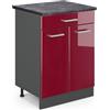Vicco Mobiletto base per cucina R-Line, Rosso lucido, 60 cm, PL Antracite, per la libera combinazione all'interno di sistemi cucina modulari