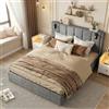 YNYHTER Letto matrimoniale con contenitore e LED, letto idraulico 140 x 200, testiera e lampada da lettura, tappezzato con ricarica USB, telaio in velluto