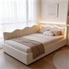 BRILVERDE Divano letto singolo 90x200 con luce LED, Poltrona letto singola con contenitore idraulico, letto con testiera, struttura letto con rete a doghe, in velluto (Beige, 90 x 200 cm)
