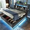 Huayz - Letto imbottito 90 x 200 cm, LED singolo con vano portaoggetti e rete a doghe, testiera con vano portaoggetti e funzione di ricarica USB e tipo C, schienale idraulico, in lino, senza materasso