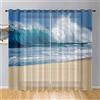 Odot Tende per Interni con Anelli Tende Camera da Letto Tenda Filtranti 2 Pannelli, Spiaggia Onde Stampa Tende Voile Semi Trasparenti Sheer Tenda per Soggiorno Camera Balcone (Spiaggia,107x244cm)