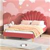 Generisch letto imbottito 140 x 200 cm, testiera a petali, rete a doghe, velluto delicato, utilizzabile come letto per ragazzi