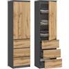 KUBUTKU Armadio multiuso con 3 cassetti 3 scomparti e ante - Armadio per casa e ufficio 180,5x50x40cm (Grafite/Rovere Wotan)
