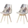HJhomeheart Set di 2 Sedie da Pranzo in Tessuto Patchwork con Cuscino del Sedile e Gambe in Legno Massello per Sala da Pranzo, Soggiorno, Cucina, ecc. (Marrone Scuro Patchwork)