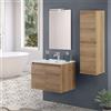 Inbagno Mobile bagno sospeso 70 cm rovere africa con 2 ante soft-close, lavabo in ceramica e specchio reversibile 60x80 cm, KLEO