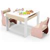 RELAX4LIFE 3 in 1 Tavolino Bambini con 2 Sedie, Set Tavolo Attività in Legno con Lavagna (Bianco/Nero), Piano a Doppia Faccia per Giocare, Disegnare e Conservare, Ideale per Cameretta 3+Anni (Rosa)