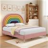 Wyibwy Letto matrimoniale, 140x200 cm, con testata arcobaleno regolabile in altezza, imbottito, per adulti e bambini, velluto, rosa (senza materasso)
