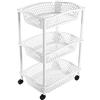 Acan Carrello portaverdure a 3 cestini e ruote, plastica, portaoggetti, organizer per alimenti, cucina, bagno, garage, bianco, 61,5 x 41 x 30,5 cm