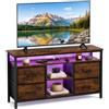 Ginhow Armadio vintage soggiorno con illuminazione a LED, comò vintage con 4 cassetti, 110 x 30 x 78 cm, 2 porte USB e 2 AC, credenza in legno per soggiorno, perfetto per credenza cucina