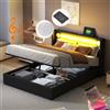 Autheria Letto Matrimoniale con Contenitore 140x200 cm con LED e USB e Bluetooth, Letto una piazza e mezza con Testiera e Vano Portaoggetti, Letto Contenitore con rete a doghe, Struttura Letto Matrimoniale