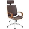 CLP Sedia ufficio Dayton con poggiatesta, girevole regolabile in altezza in similpelle, funzione a dondolo, portata fino a 150 kg, Colore:noce/marrone