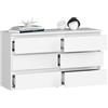 BDW - Cassettiera con 6 Cassetti - 100cm di Larghezza, 57cm di Altezza - Mobile, Credenza, Multiuso, Scarpiera, Classificatore - Soggiorno, Camera da Letto, Corridoio - bianco