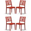 REDÒKASA Set 4 sedie in polipropilene TETI, MADE IN ITALY, impilabile, idrorepellente, resistenza raggi UV, design moderno albero della vita per sala da pranzo, cucina, bar, ristoranti, esterno (Rosso, 4)