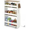 RELAX4LIFE Carrello Portaoggetti Ultra Sottile a 4 Ripiani 13cm/20cm con Ruote 360° e Freni, Salvaspazio e Stretto per Cucina, Bagno (Naturale+Bianco, 48x20x81 cm-Prese Multiple)