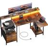 SOLAVERO Scrivania Angolare con Piano Pieghevole, 140cm Scrivania Gaming a l con Prese & USB-C, Tavolo Computer con Cassetti in Tessuto, Tavolo Ufficio con Supporto per Monitor, Marrone Vintage
