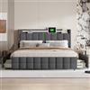 FOERPL Letto matrimoniale 160 x 200 cm con stoccaggio, letto cassetto con LED, 4 cassetti in ferro, comodino con porta di ricarica USB, letto LED con cassetto in tessuto di lino per adulti (grigio,