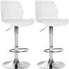 CLP Set Di 2 Sgabelli Da Bar Gilbert I Con Seduta Imbottita In Similpelle I Regolabile In Altezza, Girevole Con Poggiapiedi E Schienale Colore bianco Materiale Plastica