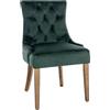 CLP Poltrona Pranzo Aberdeen Stile Chesterfield In Velluto E Legno Caucciù I Sedia Soggiorno Imbottita Con Alto Schienale, Colore:verde scuro, Colore del telaio:antico chiaro