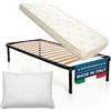 DOLCI SOGNI Set Rete Letto Singolo 90x190, Rete a Doghe Letto Singolo con Materasso e Cuscino, 100% Made in Italy, Materasso Waterfoam, Rete Singola con Doghe di Legno