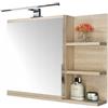 FreshYou Mobiletto a specchio 60x50 sonoma, per il bagno con mensole, specchio da bagno, mobiletto sospeso - da parete, LAMPADA LED - Destra