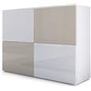 Vladon Madia Rova, Mobile a 4 Ante, Bianco Opaco/Bianco Lucido/Sabbia Grigio Lucido (92 x 72 x 35 cm)
