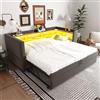 Oxtao Letto imbottito divano letto estraibile 90/180 x 190 cm, letto singolo con prese LED USB, letto giorno con molti scomparti, flanella, senza materasso (grigio scuro)