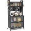 COSTWAY Credenza Alta per Cucina con 5 Ripiani e 3 Ante a Ribalta Traslucide, Mobile Cucina con Ruote e Panello a Ganci, Armadio Cucina Porta Microonde (80 x 40 x 160 cm,Nero)