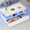 MASAJIATavolino Bianco LED, Soggiorno con 2 cassetti, 104×53×46cm, Tavolo da Soggiorno Moderno LED
