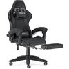 bigzzia - Sedia da gaming, ergonomica, per gamer, con cuscino lombare e poggiatesta, regolabile in altezza, sedia per computer, per ufficio, per adulti, ragazze e ragazzi (Con poggiapiedi, nero)