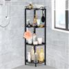 Outink Supporto angolare per doccia, organizer da pavimento in metallo con 4 ganci, mensola multifunzione per doccia interna (4 livelli)